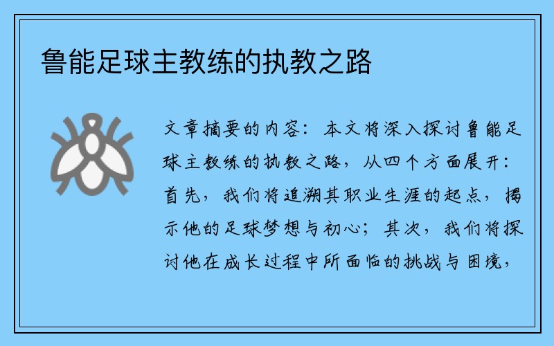 鲁能足球主教练的执教之路